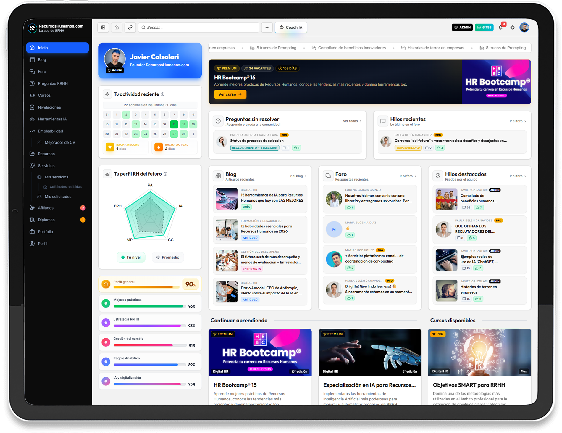 Mockup de la app en una tablet